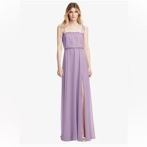 Dessy Pale Purple Skinny Tie-Shoulder Ruffle-Trimmed Blouson Maxi Dress